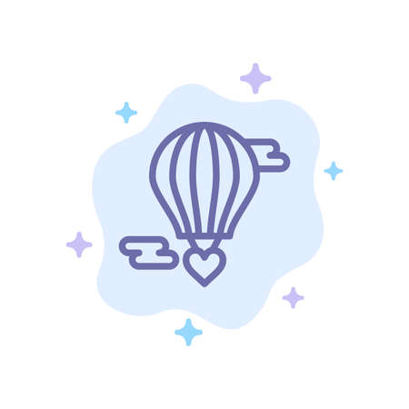 Flying Balloon, Hot Balloon, Love, Valentine Blue Icon on Abstract Cloud Backgroundのイラスト素材