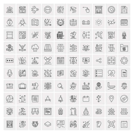 Set of 100 Universal Modern Thin Line Icons for Mobile and Web. Mix Business icons Like Arrows, Avatars , Smileys, Business, Weatherのイラスト素材