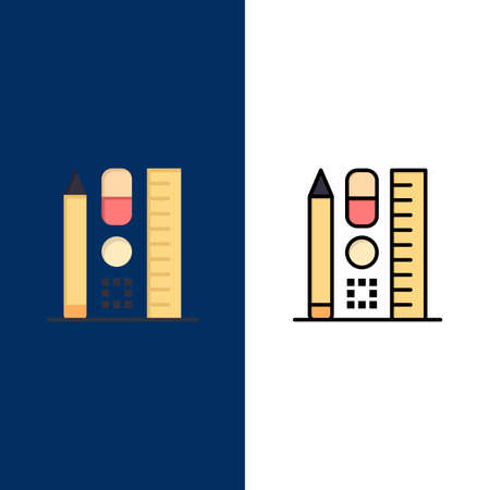 Pen, Scale, Education, Online  Icons. Flat and Line Filled Icon Set Vector Blue Backgroundのイラスト素材
