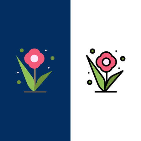 Flower, Plant, Rose, Spring  Icons. Flat and Line Filled Icon Set Vector Blue Backgroundのイラスト素材