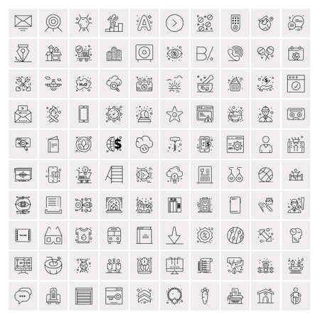 Set of 100 Universal Modern Thin Line Icons for Mobile and Web. Mix Business icons Like Arrows, Avatars , Smileys, Business, Weatherのイラスト素材