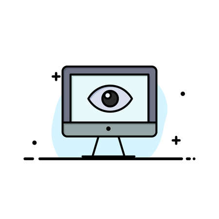 Monitor, Online, Privacy, Surveillance, Video, Watch  Business Flat Line Filled Icon Vector Banner Templateのイラスト素材