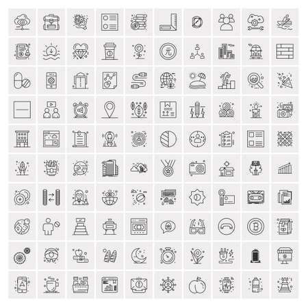 Set of 100 Universal Modern Thin Line Icons for Mobile and Web. Mix Business icons Like Arrows, Avatars , Smileys, Business, Weatherのイラスト素材