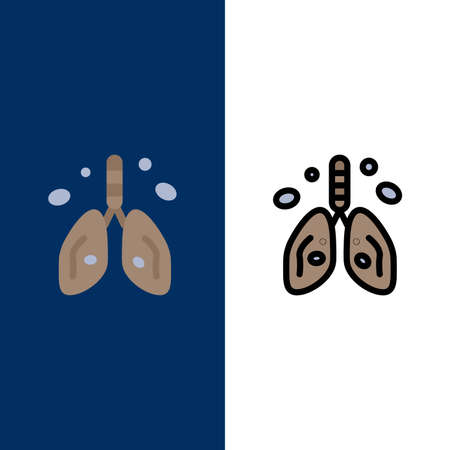 Pollution, Cancer, Heart, Lung, Organ  Icons. Flat and Line Filled Icon Set Vector Blue Backgroundのイラスト素材