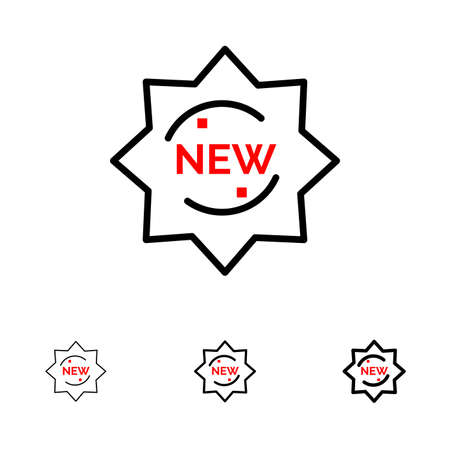 New, Product, Sticker, Badge Bold and thin black line icon setのイラスト素材