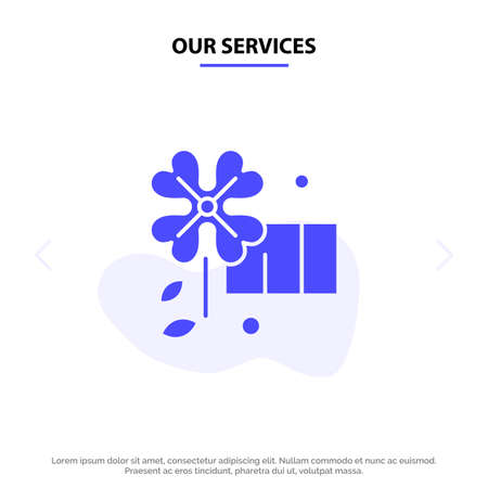 Our Services Anemone, Flower, Spring Flower Solid Glyph Icon Web card Templateのイラスト素材