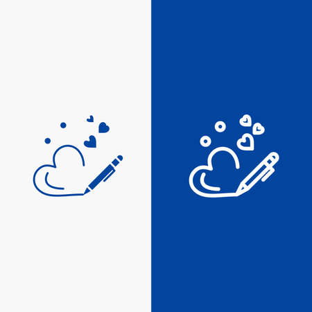 Pen, Love, Heart, Wedding Line and Glyph Solid icon Blue banner Line and Glyph Solid icon Blue bannerのイラスト素材