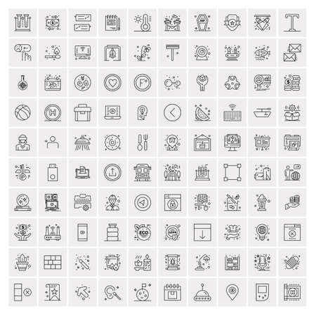Set of 100 Universal Modern Thin Line Icons for Mobile and Web. Mix Business icons Like Arrows, Avatars , Smileys, Business, Weatherのイラスト素材