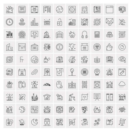 Set of 100 Universal Modern Thin Line Icons for Mobile and Web. Mix Business icons Like Arrows, Avatars , Smileys, Business, Weatherのイラスト素材