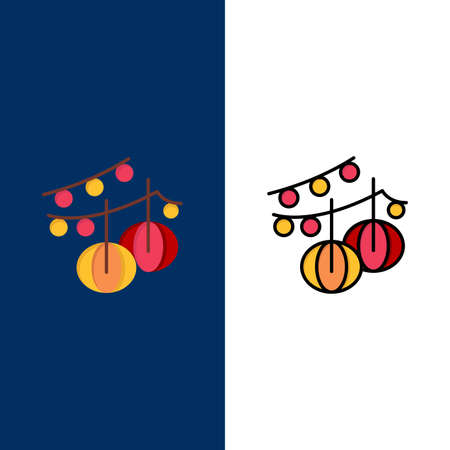 Decoration, Balls, Hanging, Lantern  Icons. Flat and Line Filled Icon Set Vector Blue Backgroundのイラスト素材