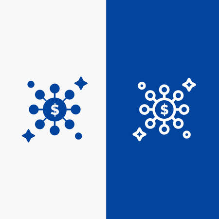 Dollar, Share, Network Line and Glyph Solid icon Blue banner Line and Glyph Solid icon Blue bannerのイラスト素材
