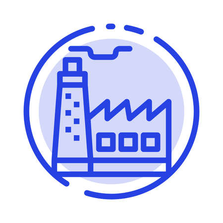 Building, Factory, Construction, Industry Blue Dotted Line Line Iconのイラスト素材
