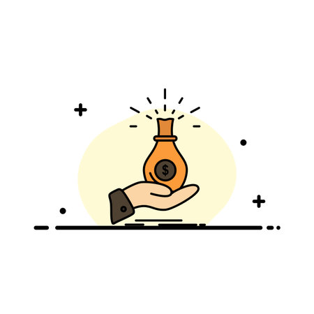 Dollar, Bag, Hand, Business, Capital, Debt, Investment, Savings  Business Flat Line Filled Icon Vector Banner Templateのイラスト素材