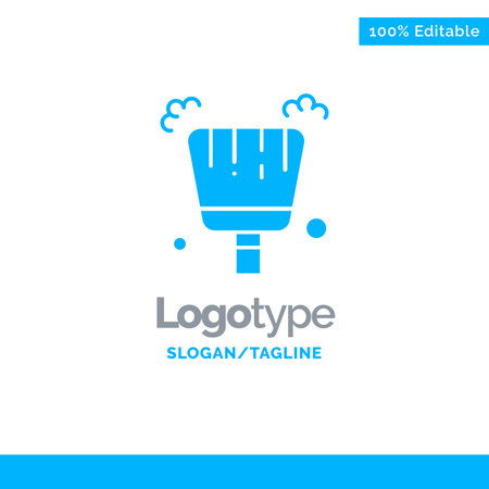 Broom, Dustpan, Sweep Blue Solid Logo Template. Place for Taglineのイラスト素材