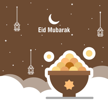 Ramadan kareem greeting template islamic calligraphy and arabic lantern vector illustration translated "Generous Ramadan".のイラスト素材