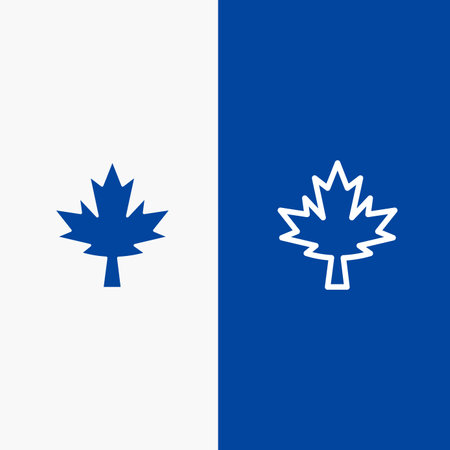 Canada, Leaf, Maple Line and Glyph Solid icon Blue banner Line and Glyph Solid icon Blue bannerのイラスト素材