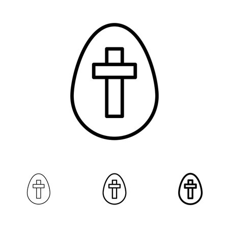 Egg, Easter, Holiday, Sign Bold and thin black line icon setのイラスト素材