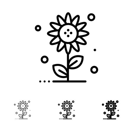 Sunflower, Floral, Nature, Spring Bold and thin black line icon setのイラスト素材