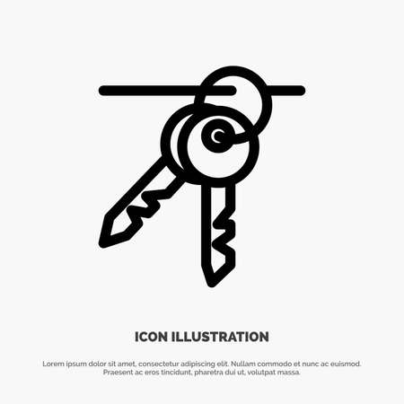 Hotel, Key, Room, Keys Vector Line Iconのイラスト素材