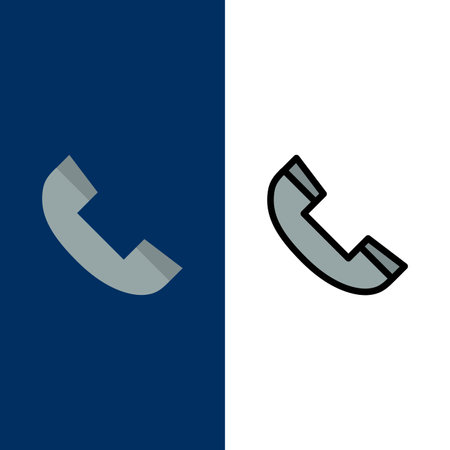 Call, Contact, Phone, Telephone  Icons. Flat and Line Filled Icon Set Vector Blue Backgroundのイラスト素材
