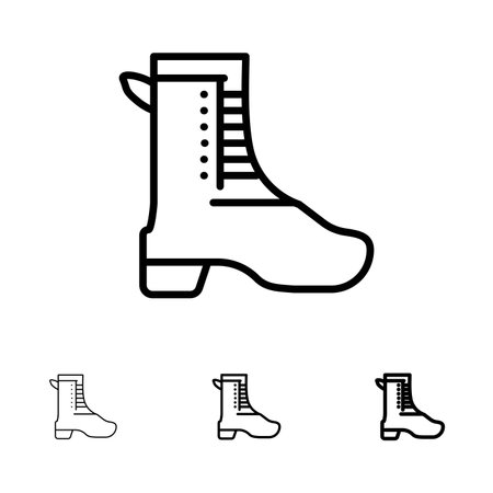 Activity, Running, Shoe, Spring Bold and thin black line icon setのイラスト素材