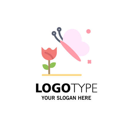 Beauty, Flower, Butterfly Business Logo Template. Flat Colorのイラスト素材