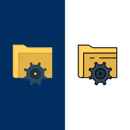 Folder, Setting, Gear, Computing  Icons. Flat and Line Filled Icon Set Vector Blue Backgroundのイラスト素材