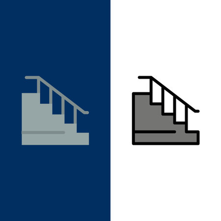 Construction, Down, Home, Stair  Icons. Flat and Line Filled Icon Set Vector Blue Backgroundのイラスト素材
