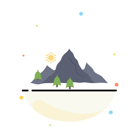 mountain, landscape, hill, nature, tree Flat Color Icon Vectorのイラスト素材