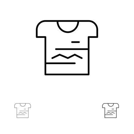 Shirt, Tshirt, Cloth, Uniform Bold and thin black line icon setのイラスト素材