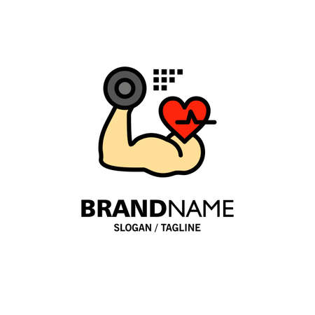Growth, Muscle, Heart, Beat Business Logo Template. Flat Colorのイラスト素材