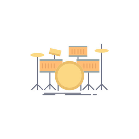 drum, drums, instrument, kit, musical Flat Color Icon Vectorのイラスト素材