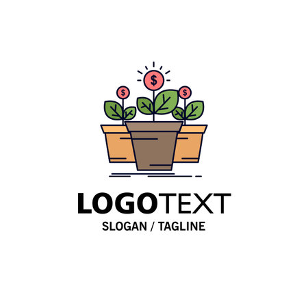 growth, money, plant, pot, tree Flat Color Icon Vectorのイラスト素材
