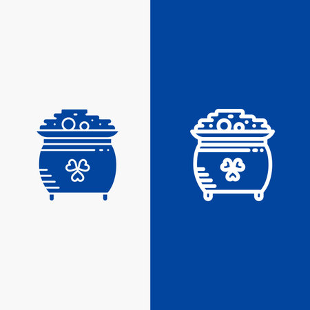 Clover, Coin, Gold, Pot, St. Patrick Line and Glyph Solid icon Blue banner Line and Glyph Solid icon Blue bannerのイラスト素材