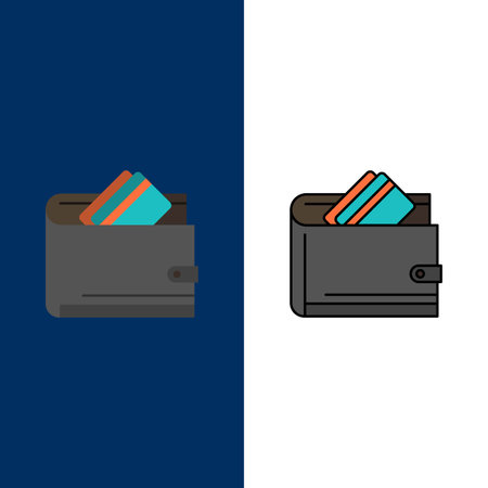 Wallet, Cash, Credit Card, Dollar, Finance, Money  Icons. Flat and Line Filled Icon Set Vector Blue Backgroundのイラスト素材