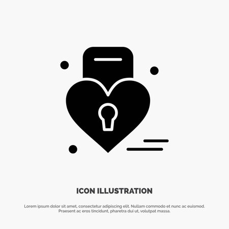 Lock, Love, Heart, Wedding solid Glyph Icon vectorのイラスト素材