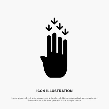 Finger, Four, Gesture, Down solid Glyph Icon vectorのイラスト素材