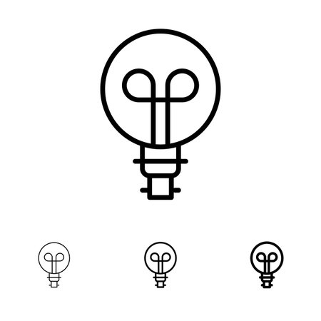Bulb, Light, Design Bold and thin black line icon setのイラスト素材