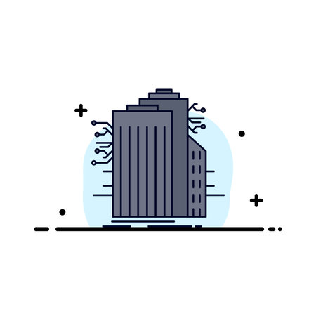 Building, Technology, Smart City, Connected, internet Flat Color Icon Vectorのイラスト素材