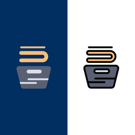 Cleaning, Clothes, Housekeeping, Washing  Icons. Flat and Line Filled Icon Set Vector Blue Backgroundのイラスト素材