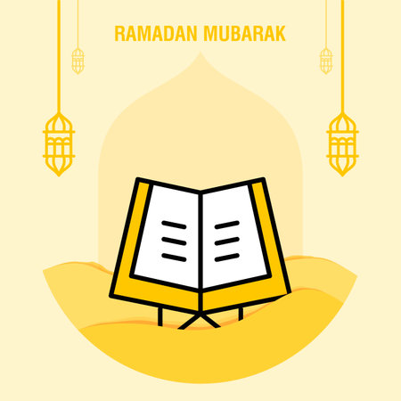 Ramadan kareem greeting template islamic crescent and arabic lantern vector illustrationのイラスト素材