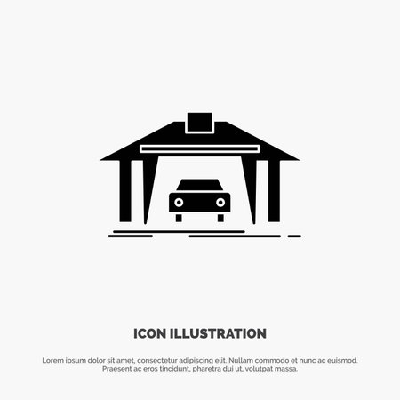 Garage, Building, Car, Construction solid Glyph Icon vectorのイラスト素材