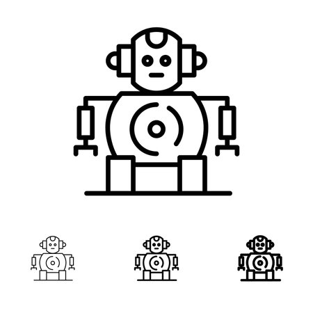 Cnc, Robotics, Technology Bold and thin black line icon setのイラスト素材