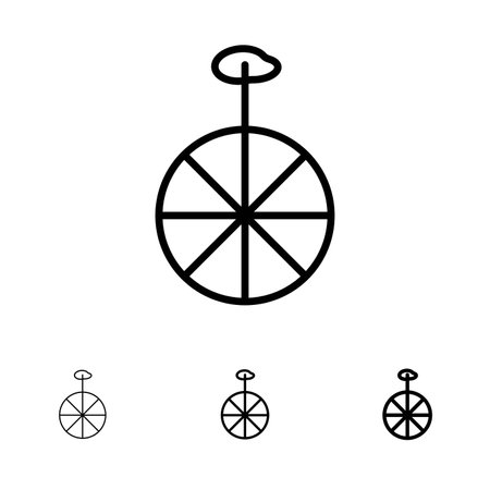 Wheel, Cycle, Circus Bold and thin black line icon setのイラスト素材