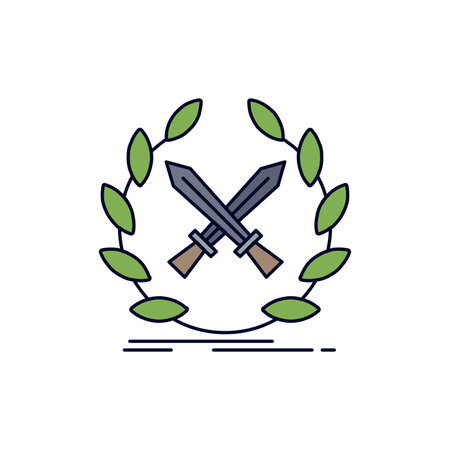 battle, emblem, game, label, swords Flat Color Icon Vectorのイラスト素材