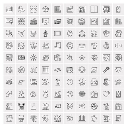 Set of 100 Universal Modern Thin Line Icons for Mobile and Web. Mix Business icons Like Arrows, Avatars , Smileys, Business, Weatherのイラスト素材