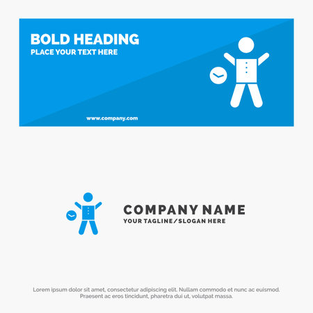 Exercise, Gym, Time, Health, Man SOlid Icon Website Banner and Business Logo Templateのイラスト素材