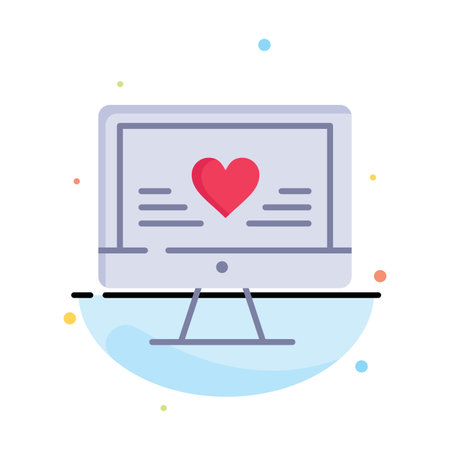 Computer, Love, Heart, Wedding Business Logo Template. Flat Colorのイラスト素材