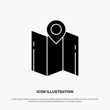Map, Direction, Location, Navigation, Pointer solid Glyph Icon vectorのイラスト素材