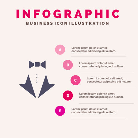 Bow, Heart, Love, Suit, Tie, Wedding Solid Icon Infographics 5 Steps Presentation Backgroundのイラスト素材